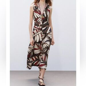 ZARA NWT Belted Printed Midi Dress